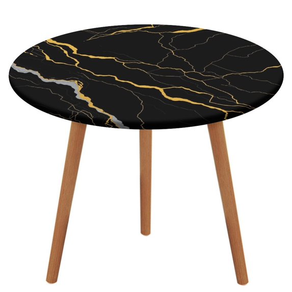 Black Gold Marble Geometry Round Table Cloth Elastic Fitted Back Tablecloth Waterproof Plastic Table Cover