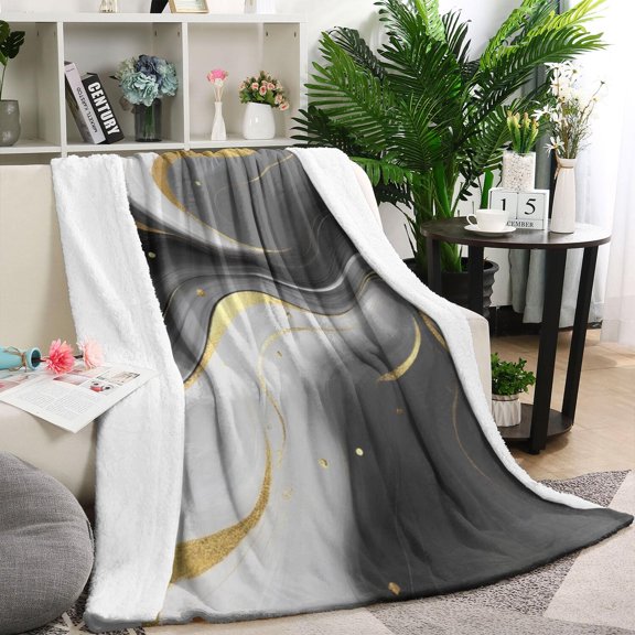 Black and Gold Marble Glitter Splashes Pattern Blanket,Comfortable Soft Flannel Throw Blanket,All Season,Warm Lightweight Blankets for Sofa Bed Couch Living Room Chair,60"x80"