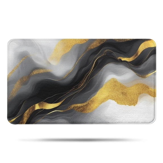 Black and Gold Marble Glitter Streaks Pattern Bathroom Rugs Mat,Non Slip Microfiber Bathroom Rug,Rubber Backing,Soft Bathroom Mats for Bathroom Floor,Tub and Shower,17x30in(43x75cm)