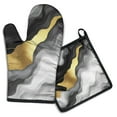 thumbnail image 1 of Black and Gold Marble Glitter Streaks Pattern Kitchen Oven Mitt and Pot Holder Sets 4 Pcs for Baking, Cooking and Grilling, Heat Resistant Up To 392 °F, 1 of 7