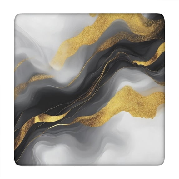 Black and Gold Marble Glitter Streaks Pattern Square Fitted Tablecloth with Elastic Edge,Square Table Cover,Washable Elastic Table Cover for Home Kitchen Party Decor 34"x34"