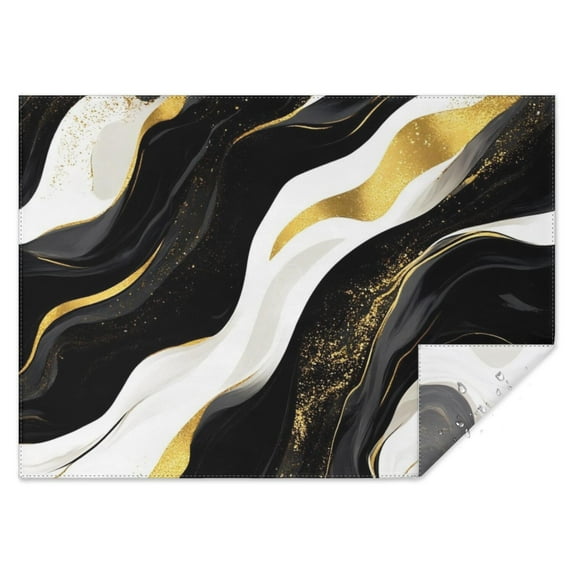 Black and Gold Marble Layered Waves Pattern Rectangle Tablecloth 60"x84",Waterproof Polyester Rectangle Table Cloth, Wipeable Spillproof Polyester Tablecloth for Dining, Camping, Indoor and Outdoor