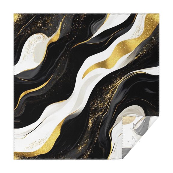 Black and Gold Marble Layered Waves Pattern Square Tablecloth,Waterproof Square Table Cover,Wipeable Spillproof Washable Table Cover for Home Kitchen Party Decor 60"x60"(152x152cm)
