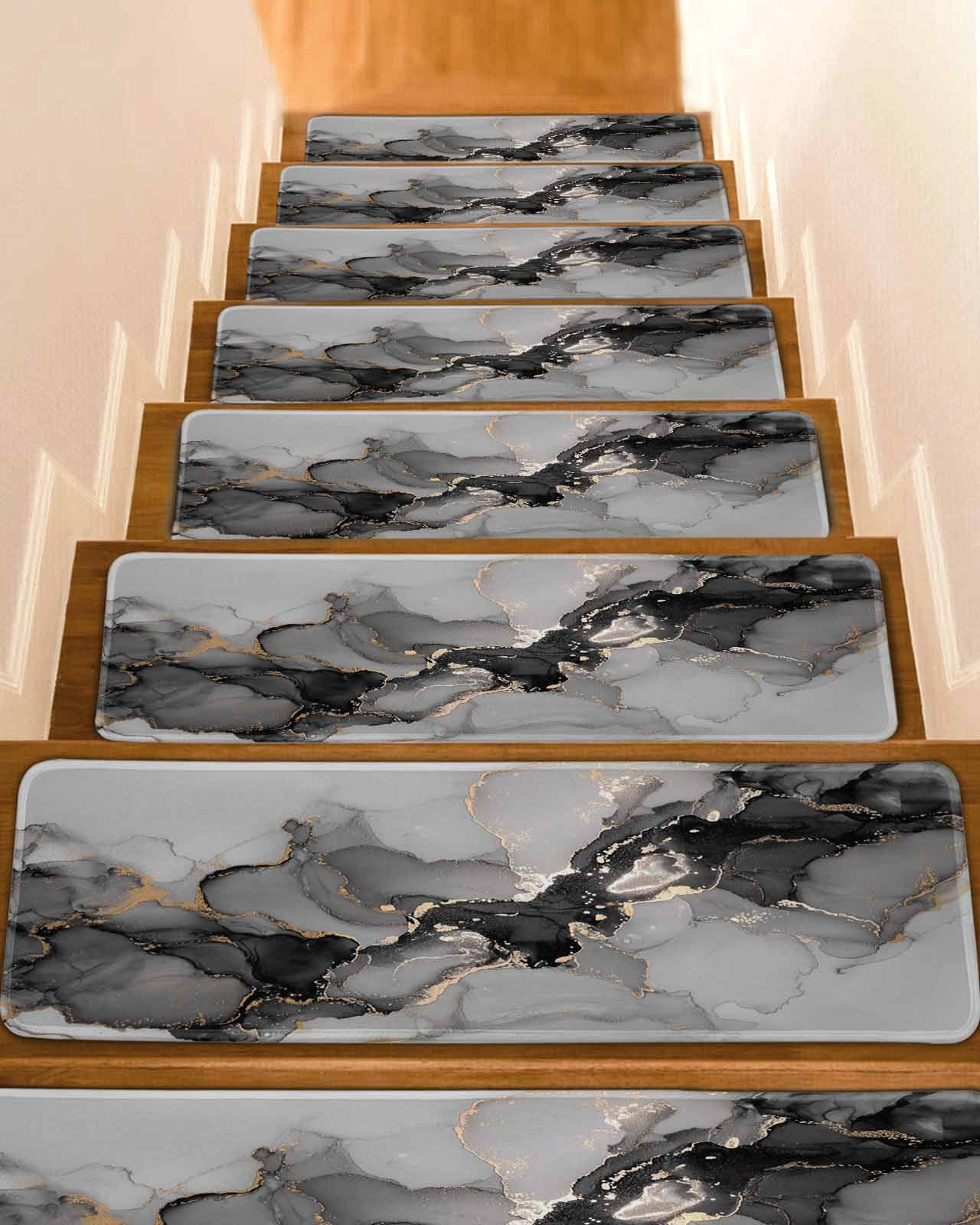 Black Gold Marble Non-Slip Stair Treads for Wooden Steps, 15 Pack ...