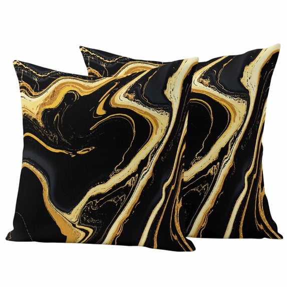 Black Gold Marble Outdoor Waterproof Pillow Covers, Modern Geometric Textured Decorative Square Throw Pillowcase Sofa Cushion Sham for Patio/Couch/Chair, 16"x16" 2 Pack