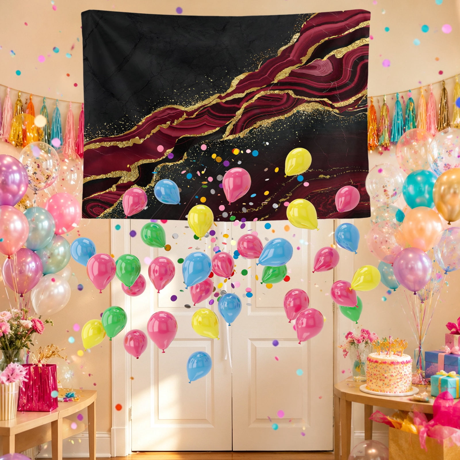 Gold Rbion Black Gold Marble Party Decorations, Rose Red Luxury Modern Abstract ...