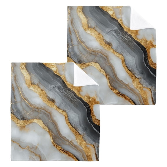 Black Gold Marble Pattern 100% Cotton Face Towel 12x12in Soft Absorbent Washcloth Durable Printed Hand Towels for Bathroom Travel 2 Pcs