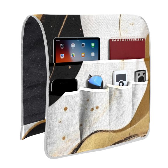 Black and Gold Marble Pattern Armrest Organizer, Sofa Armrest Storage Caddy with 6 Pockets, Wear Resistant Gifts for Housewarming Holiday,13x35in(33x89cm)