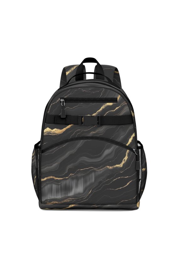 Black Gold Marble Pattern Backpack for School,Cute School Bag,Schoolbag with Adjustable Shoulder Straps & Padded Back,15.25"x11.5"x5.25"