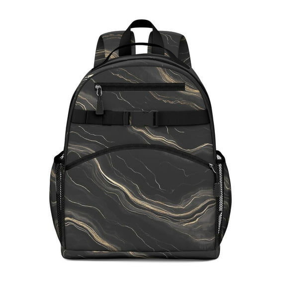 Black Gold Marble Pattern Backpack for School,Cute School Bag,Schoolbag with Adjustable Shoulder Straps & Padded Back,15.25"x11.5"x5.25"