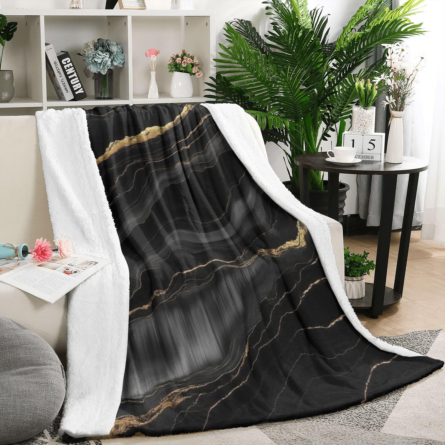 White Gold Marble Pattern Print Blanket