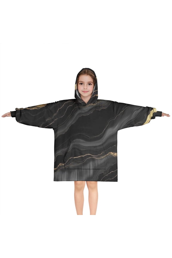 Black Gold Marble Pattern Blanket Hoodies for Kids 6-13YR Oversize Wearable Blanket Hoodies for Boys Girls Teens