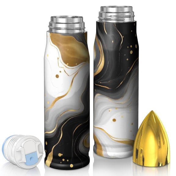 Black and Gold Marble Pattern Bullet Tumbler, Vacuum Insulated Vacuum Bullet Drinkware 304 Stainless Steel Inner Liner Gifts Ideas for Home Office Outdoor Sports Car