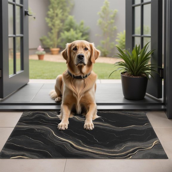 Black Gold Marble Pattern Door Rugs,Washable Non Slip Door Mats Indoor,Decorative Door Mats,Entry Mat Indoor for Entrance,Bedroom,Kitchen,Bathroom,20"x32"
