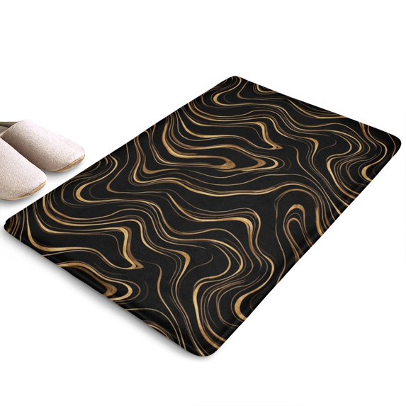 Black Gold Marble Pattern Flannel Non Slip Door Rugs,Washable Door Mats Indoor,Decorative Door Mats,Dirt-Resistant and Absorbent Doormat for Entrance,Bedroom,Kitchen,Bathroom,31.5"x17"