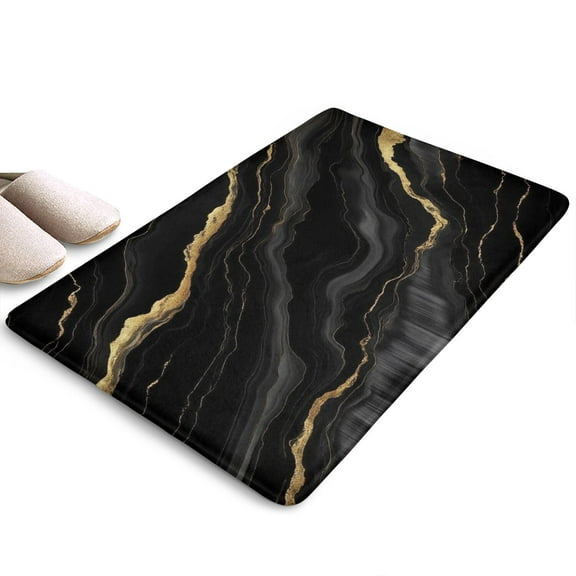 Black Gold Marble Pattern Flannel Non Slip Door Rugs,Washable Door Mats Indoor,Decorative Door Mats,Dirt-Resistant and Absorbent Doormat for Entrance,Bedroom,Kitchen,Bathroom,23.5x16in(60x40cm)