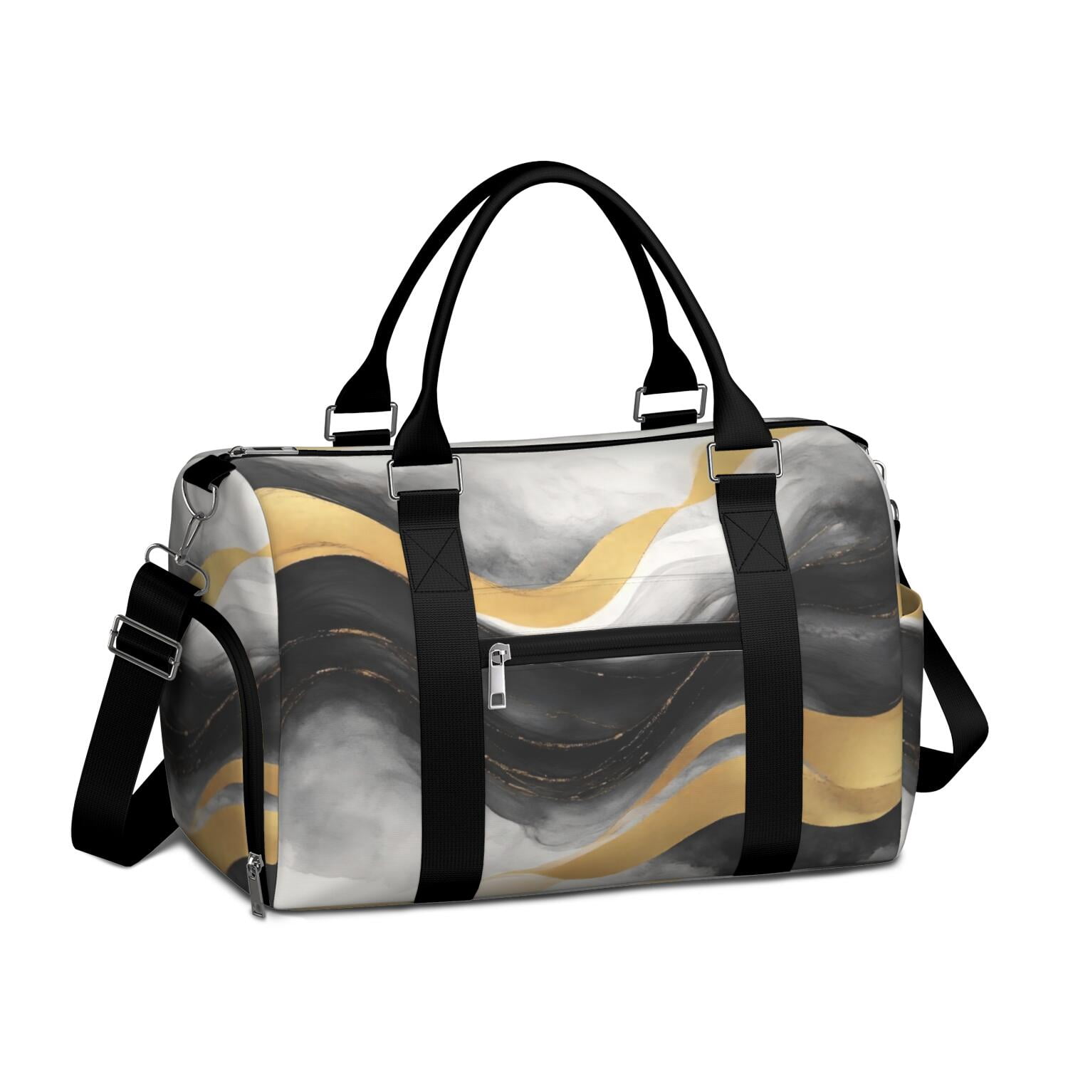 Black and Gold Marble Pattern Gym Bag with Shoe Compartment, Weekender ...
