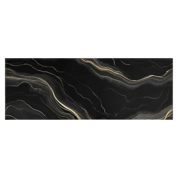 Black Gold Marble Pattern Kitchen Rug Mat,Kitchen Runner Rugs Non Skid Washable,Decorative Kitchen Floor Mats for Kitchen,Sink,Laundry,17"X47"