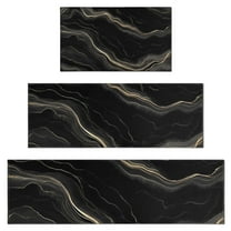 Black Gold Marble Pattern Kitchen Rugs Sets Of 3,Kitchen Runner Rugs Non Skid Washable,Decorative Kitchen Floor Mats for Kitchen,Sink,Laundry,17"x30"  17"x47"   17"x59"