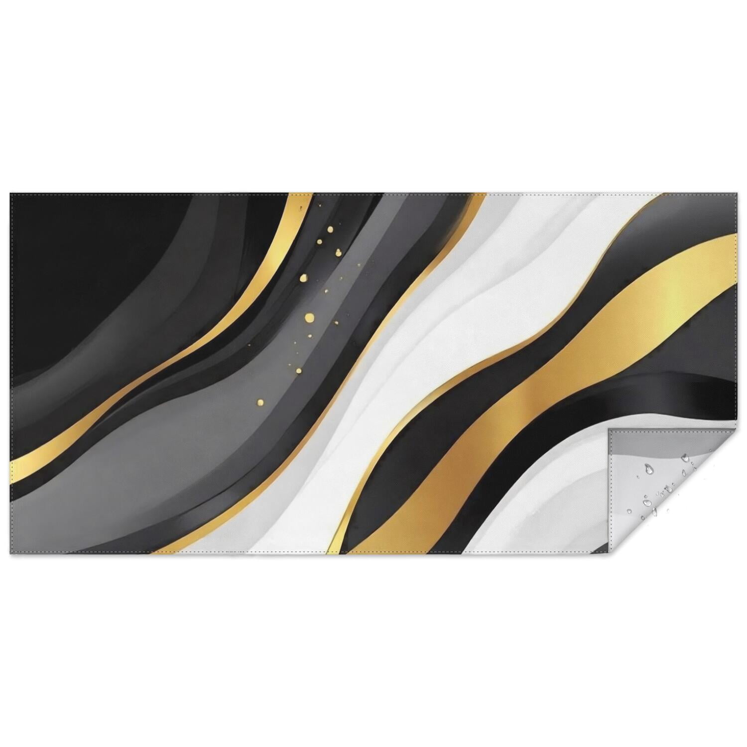 Rectangle Kitchen Ideas Black and Gold Marble Pattern Waterproof Tablecloth, Rectangular Fabric ...