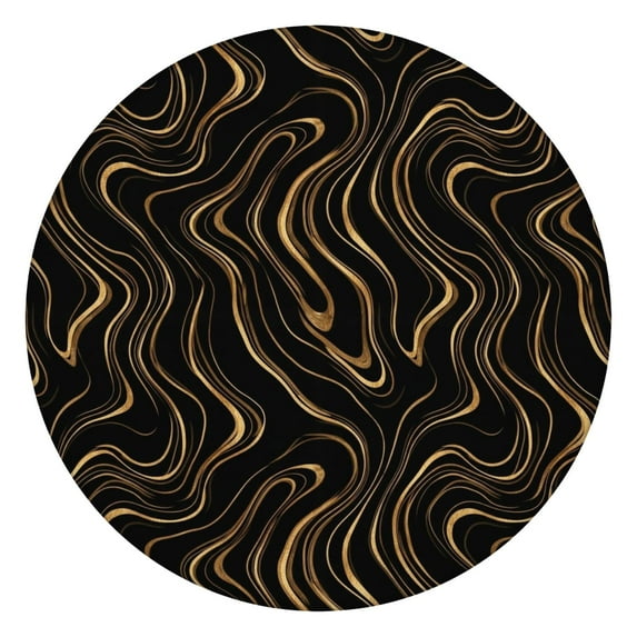 Black Gold Marble Pattern Round Fitted Tablecloth with Elastic Edge,Dining Table Cover Waterproof,Outdoor Round Tablecloth for Camping,Dining,Indoor and Outdoor