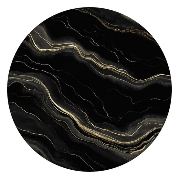 Black Gold Marble Pattern Round Fitted Tablecloth with Elastic Edge,Dining Table Cover Waterproof,Outdoor Round Tablecloth for Camping,Dining,Indoor and Outdoor