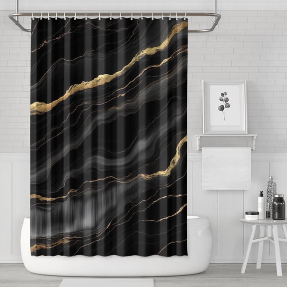 Black Gold Marble Pattern Shower Curtain 72"x72" ,Bathroom Decorative Shower Curtains Set with 12 Hooks,Modern Waterproof Washable Shower Curtain
