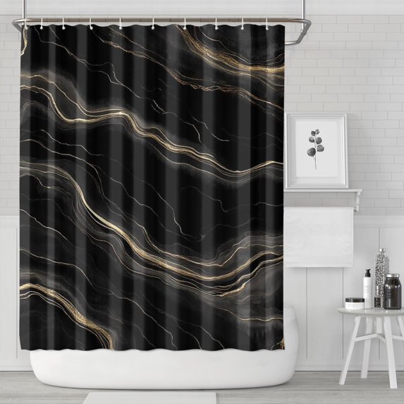 Black Gold Marble Pattern Shower Curtain 72"x84" ,Bathroom Decorative Shower Curtains Set with 12 Hooks,Modern Waterproof Washable Shower Curtain