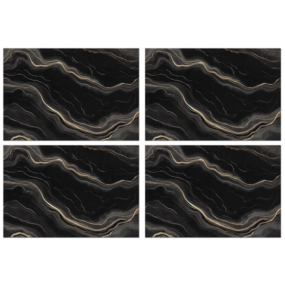 Black Gold Marble Pattern Summer Placemats Table Placemats Set Of 4-Linen Kitchen Washable Placemats Table Mats 11.8"x17.7" Non-Slip Heat Resistant