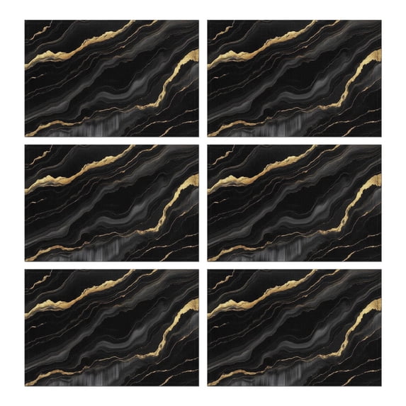 Black Gold Marble Pattern Summer Placemats Table Placemats Set Of 6-Linen Kitchen Washable Placemats Table Mats 11.8"x17.7" Non-Slip Heat Resistant