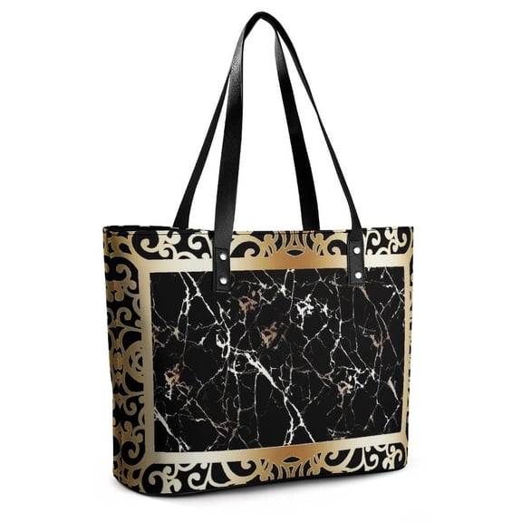 Black Gold Marble Pattern Woman Leather Handbags Large Tote Bag Fashion Portable Handbags With Zipper
