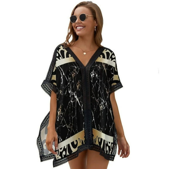 Black Gold Marble Pattern Women's Swimsuit Coverup Summer Beach Cover Up Bathing Suit Dress