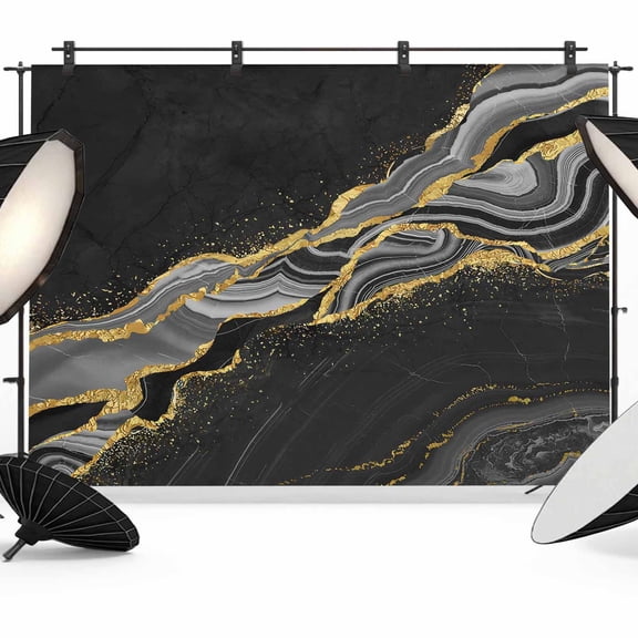 Black Gold Marble Photography Backdrop 10x8FT, Grey Luxury Modern Abstract Wave Texture Photo Backdrops, Background for Photography Studio Photo Studio Background, Back Drop for Photoshoot