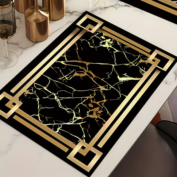 Black Gold Marble Placemats Set of 4, Linen Heat Resistant Washable Non-Slip Place Mats for Party Kitchen Dining Decor