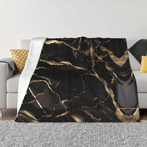 Black Gold Marble Plush Blanket For Sofa Or Bed, Made Of Anti-Pilling Flannel, Comfortable And Warm, Skin-Friendly And Breathable, Wrinkle-Free 50" x 60"