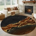 thumbnail image 1 of Black Gold Marble Round Living Room Rugs 8 ft, Brown Luxury Modern Abstract Wave Texture Washable Large Area Rug with Non-Slip Sturdy Edge Binding Round Carpet for Dining Room Kitchen Office, 1 of 9