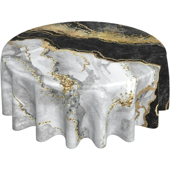 Black Gold Marble Round Tablecloth 60 Inch Ruitic White Grey Table Cloth Waterproof Fabric Farmhouse Abstract Tablecloths Decorative for Holiday Party Picnic
