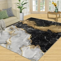 Black Gold Marble Rug, Abstract Art Area Rugs For Living Room, Indoor Carpet Easy Clean Floor Mat Rug For Bedroom Bedside Under Kitchen Table