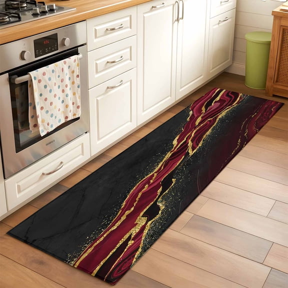 Black Gold Marble Runner Rugs 2x6 ft Rose Red Luxury Modern Abstract Texture Washable Hallway Rugs Non-Slip Floor Mats Absorbent Carpet Bedside Runners for Bedroom Kitchen Bathroom Laundry Room