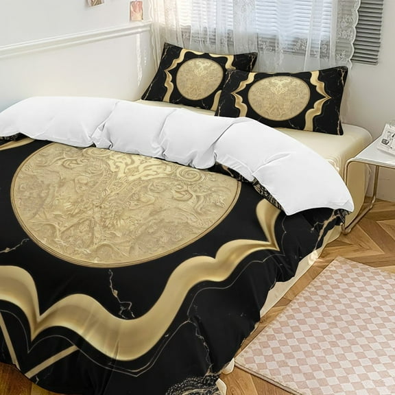 Black Gold Marble Set Duvet Cover Themed Multicolor Polyester Bedding Set Duvet Cover for Twin Size