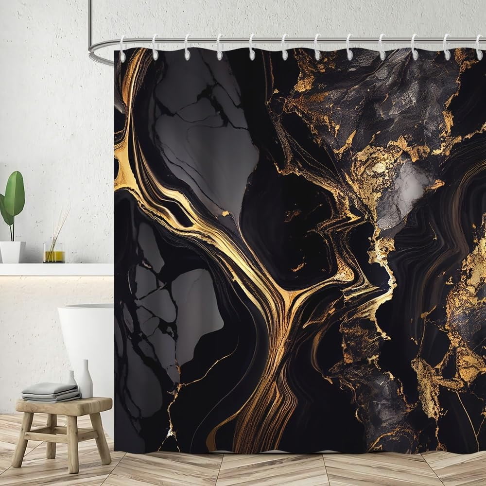 Gold And Black Shower Curtain