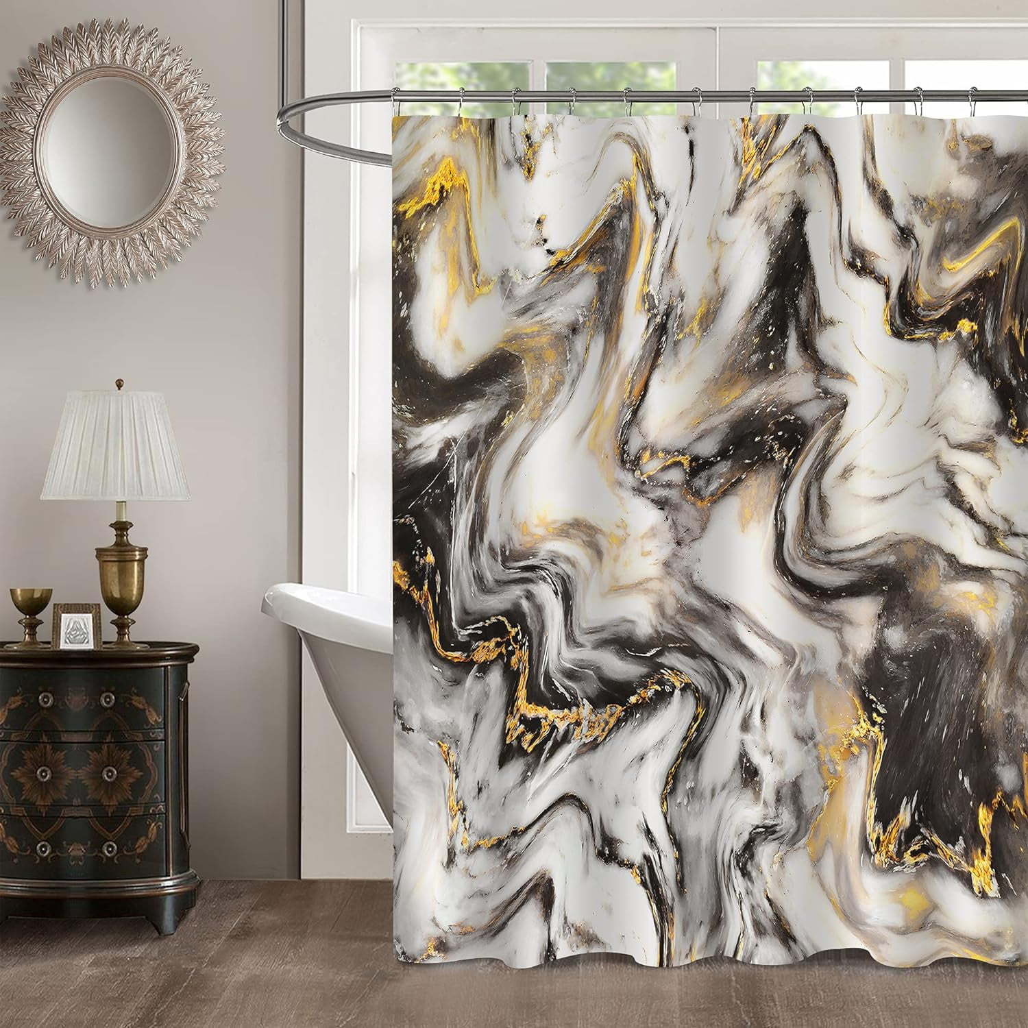 Black Gold Marble Shower Curtain Set, Abstract Modern Shower Curtain ...