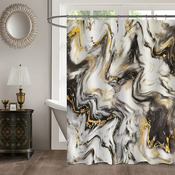 Black Gold Marble Shower Curtain Set, Abstract Modern Shower Curtain for Bathroom Decor, Waterproof Washable Fabric Shower Curtain, 72 x 72