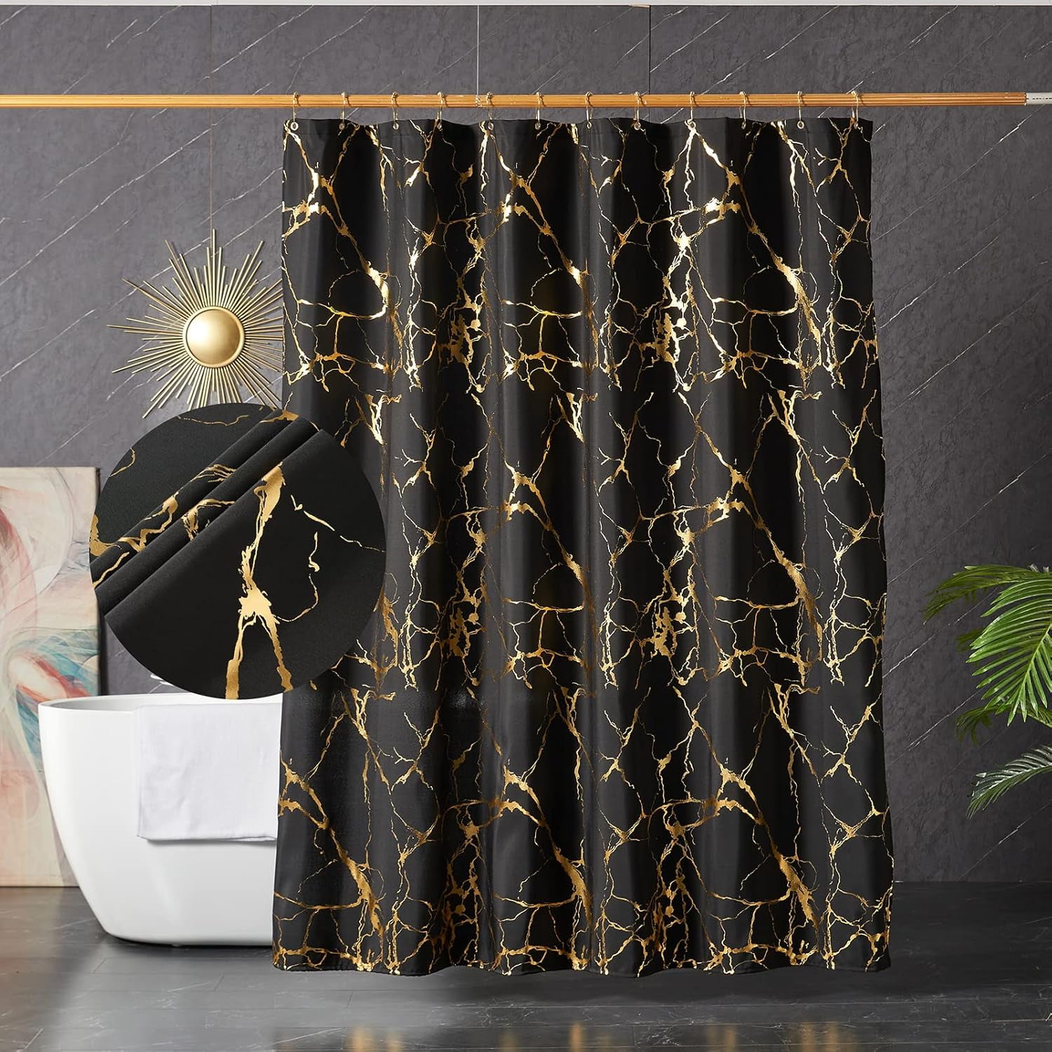 Black and Gold Marble Shower Curtains for Bathroom,Glitter Shower ...