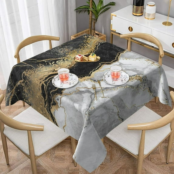 Black Gold Marble Square Tablecloth 54x54 Inch Ruitic White Grey Table Cloth Waterproof Fabric Farmhouse Abstract Tablecloths Decorative for Holiday Party Picnic