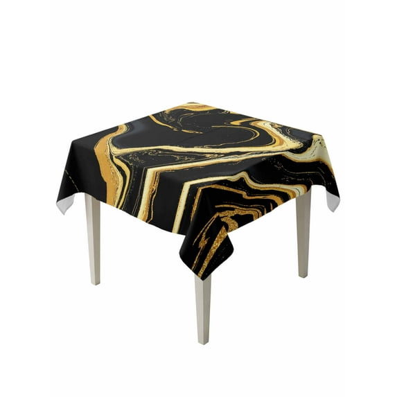 Black Gold Marble Table Cloth, Modern Geometric Textured Waterproof Tablecloth for Square Tables, Reusable Washable Fabric Table Cover for Restaurant Kitchen Dining Tables 54"x54"