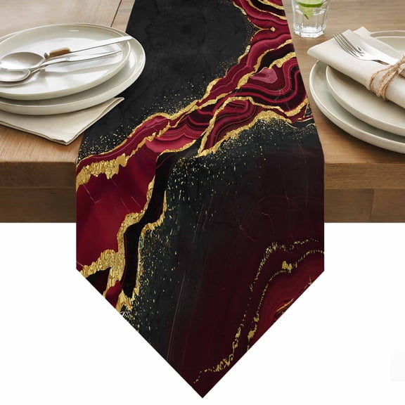 Black Gold Marble Table Runner 48 Inches Long Rose Red Luxury Modern Abstract Texture Table Runners for Dining Room Tabletop Dresser Scarf Home Party Banquet Wedding Holiday Decoration