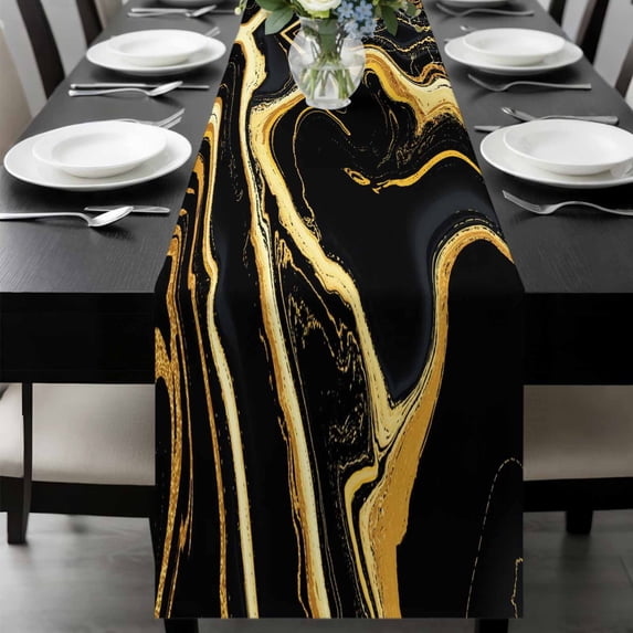 Black Gold Marble Table Runner 60 Inches Long, Modern Geometric Textured Kitchen Coffee Dining Table Decoration for Home Party Birthday Wedding Home Decor 13x60 Inches