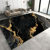 Black Gold Marble Texture Area Rug, Modern Gold Foil Agate Stripes Rugs for Living Room, with Anti-Slip Backing Washable Indoor Carpet for Living Room Bedroom Study Dining 2' x 3'