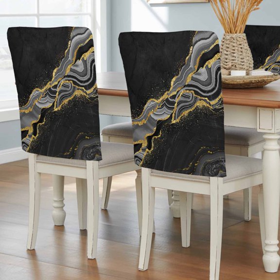 Black Gold Marble Texture Pattern Chair Covers Set of 6 Classic Geometric Line Chair Back Covers Stretch Removable Washable Slipcovers Protector for Dining Room Kitchen Party Decor